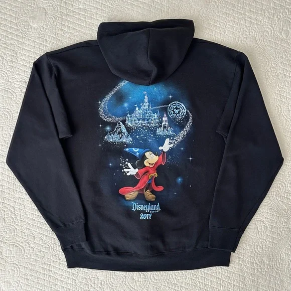 Disney Parks Disneyland 2017 Black Full Zip Up Hoodie Sweatshirt Adult Large - Picture 7 of 8